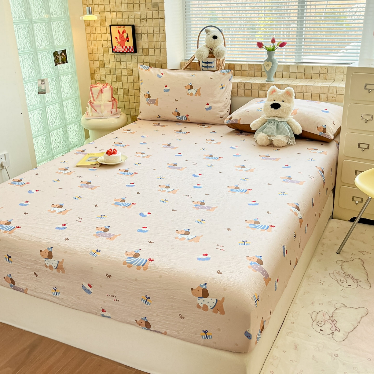 91家纺网 家纺一手货源 找家纺 川悦生活 2026春夏新款双层纱皱皱纱单床笠床笠单件 床笠可乐腊肠