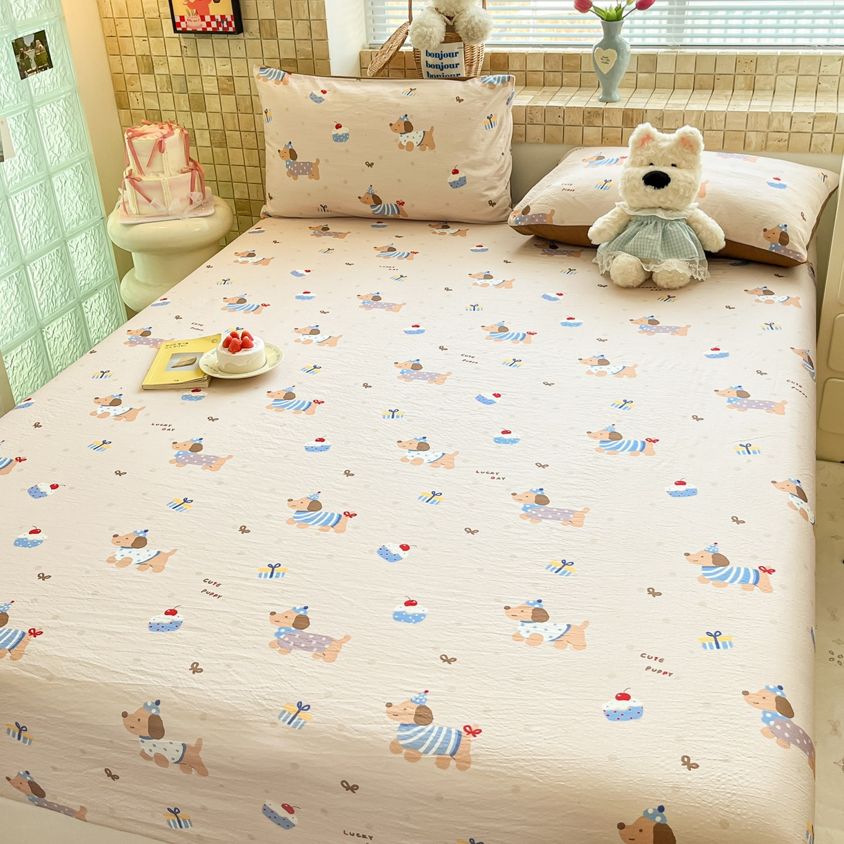 91家纺网 家纺一手货源 找家纺 川悦生活 2026春夏新款双层纱皱皱纱单床笠床笠单件 床笠可乐腊肠