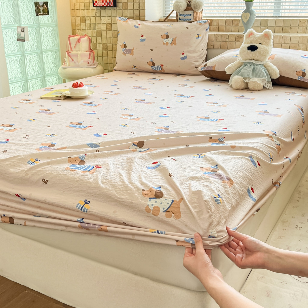 91家纺网 家纺一手货源 找家纺 川悦生活 2026春夏新款双层纱皱皱纱单床笠床笠单件 床笠可乐腊肠