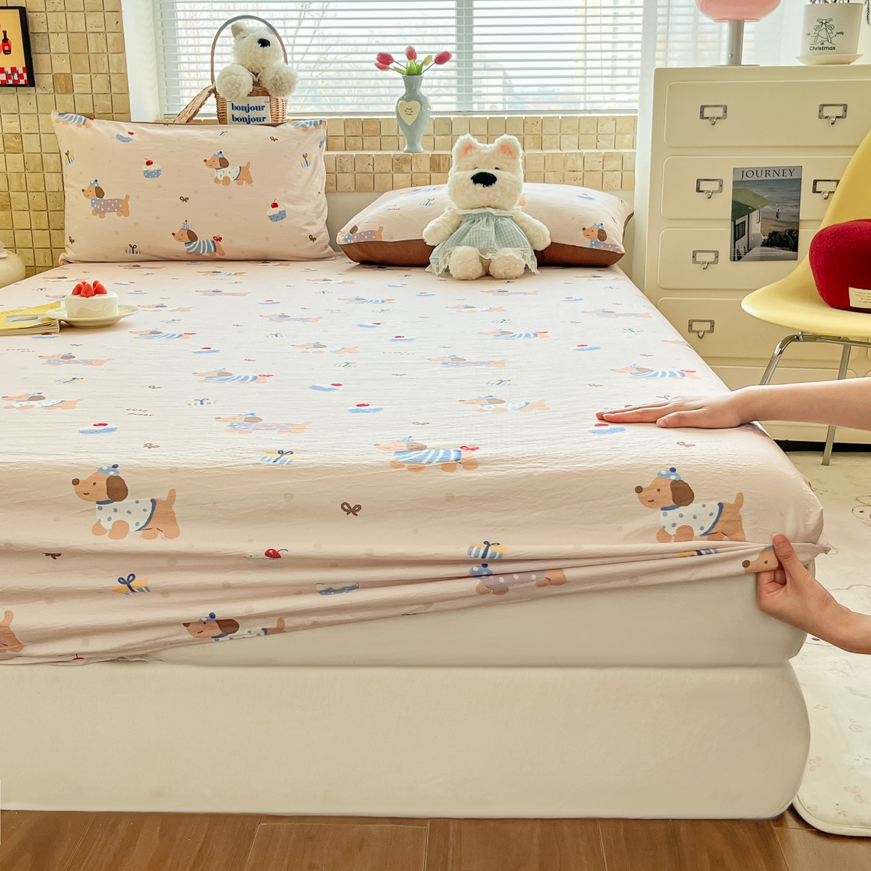 91家纺网 家纺一手货源 找家纺 川悦生活 2026春夏新款双层纱皱皱纱单床笠床笠单件 床笠可乐腊肠