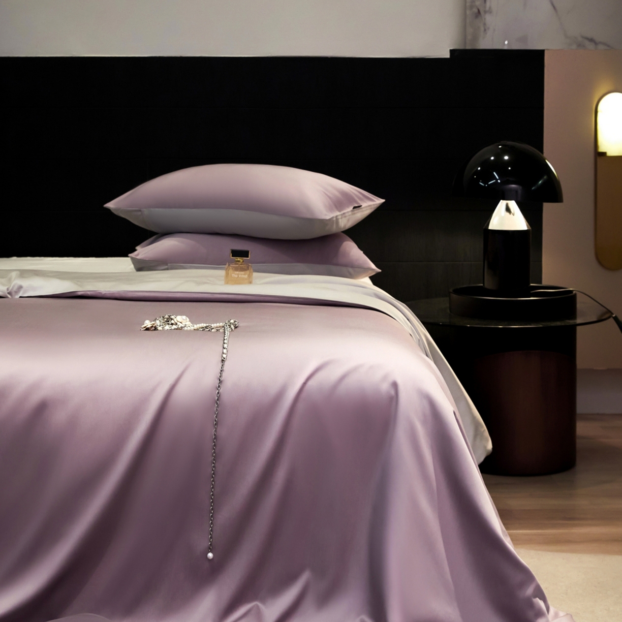 91家纺网 家纺一手货源 找家纺 秀色家纺 2026新款100Pro+高级感轻奢天丝四件套长绒棉新疆纯色双拼凉感夏季裸睡4件 Air天丝棉-迷雾紫+幻影灰