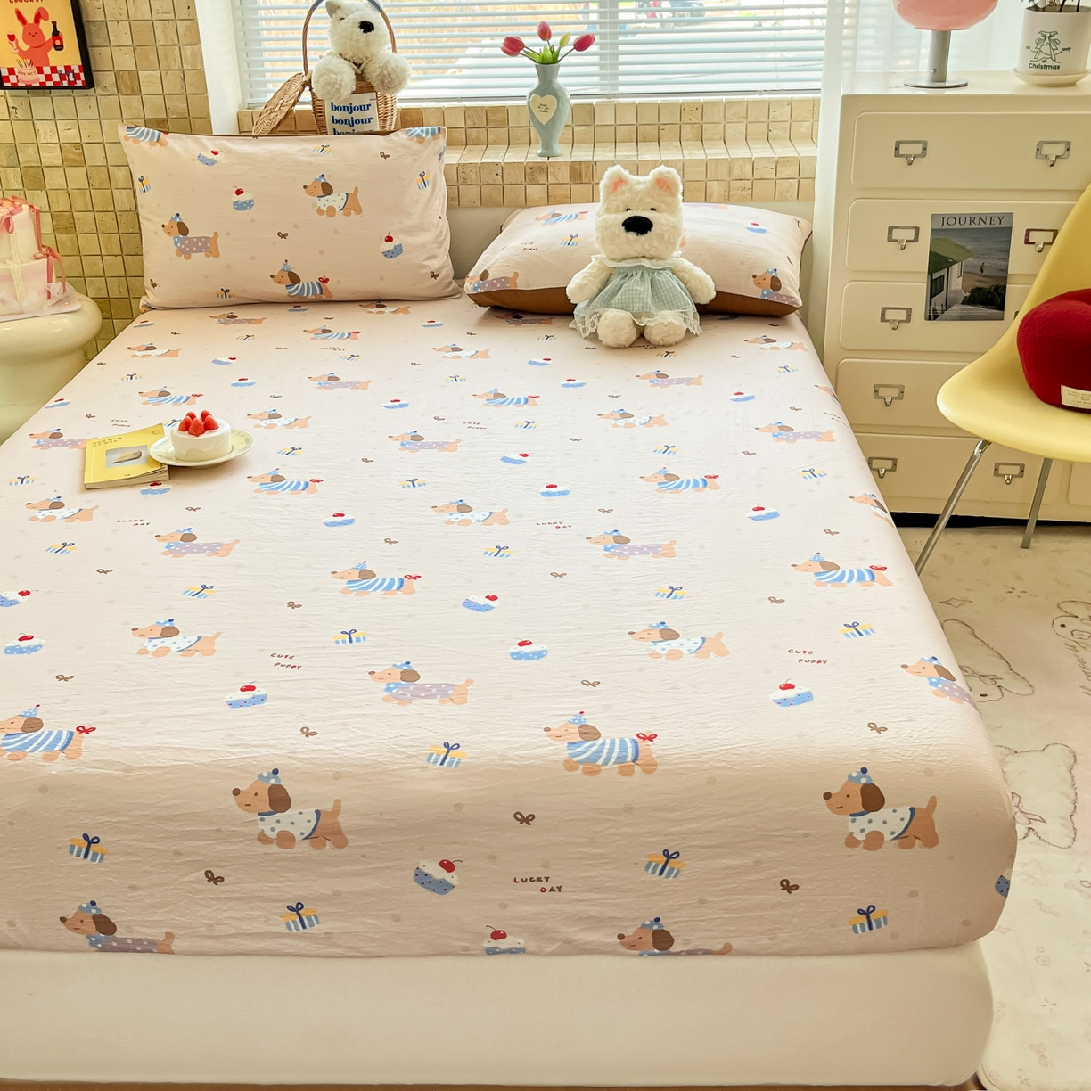 91家纺网 家纺一手货源 找家纺 川悦生活 2026春夏新款双层纱皱皱纱单床笠床笠单件 床笠可乐腊肠