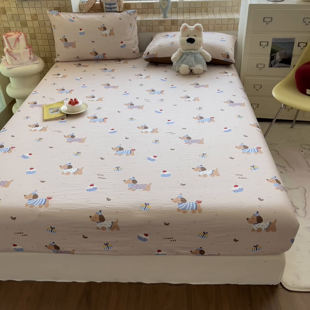 91家纺网 家纺一手货源 找家纺 川悦生活 2026春夏新款双层纱皱皱纱单床笠床笠单件 床笠可乐腊肠