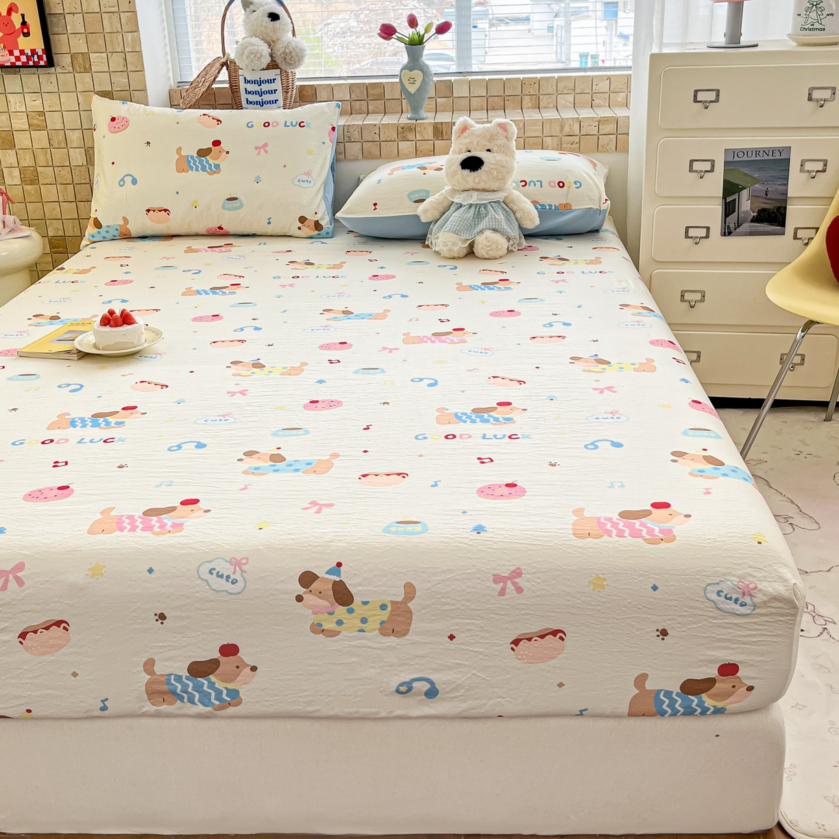 91家纺网 家纺一手货源 找家纺 川悦生活 2026春夏新款双层纱皱皱纱单床笠床笠单件 床笠腊肠庄园