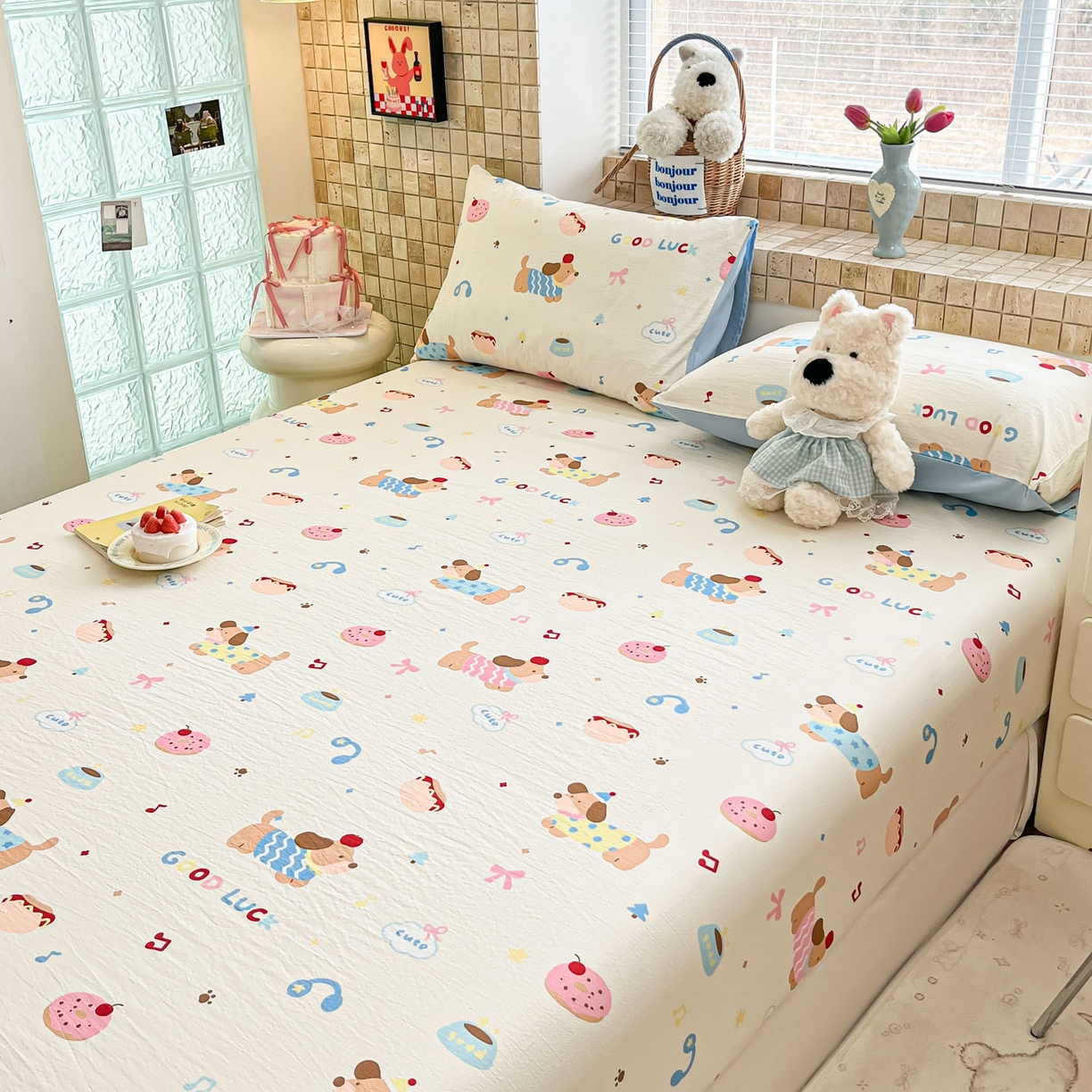 91家纺网 家纺一手货源 找家纺 川悦生活 2026春夏新款双层纱皱皱纱单床笠床笠单件 床笠腊肠庄园