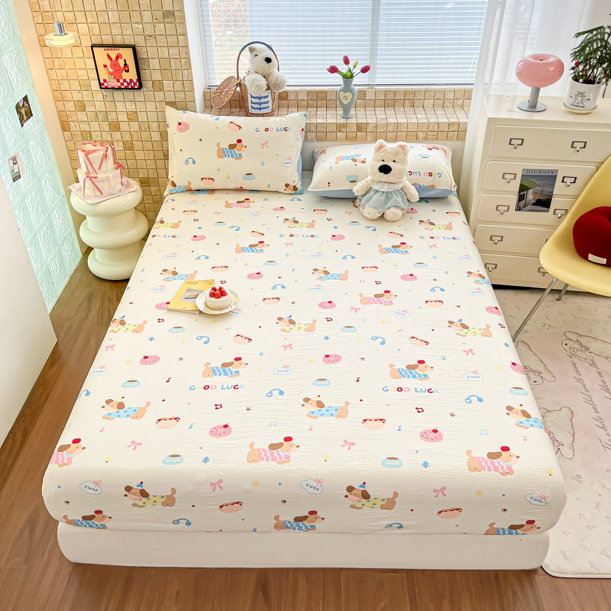 91家纺网 家纺一手货源 找家纺 川悦生活 2026春夏新款双层纱皱皱纱单床笠床笠单件 床笠腊肠庄园