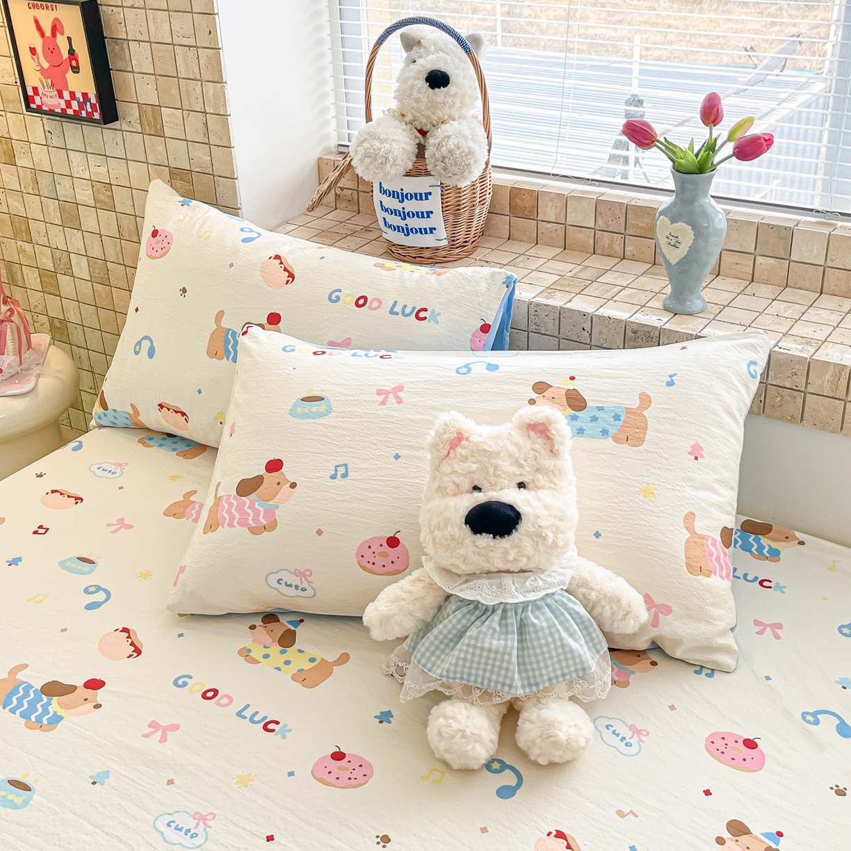 91家纺网 家纺一手货源 找家纺 川悦生活 2026春夏新款双层纱皱皱纱单床笠床笠单件 床笠腊肠庄园