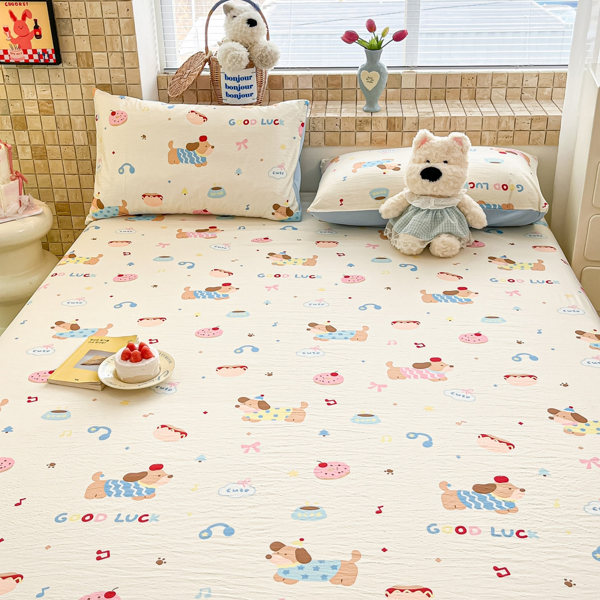 91家纺网 家纺一手货源 找家纺 川悦生活 2026春夏新款双层纱皱皱纱单床笠床笠单件 床笠腊肠庄园