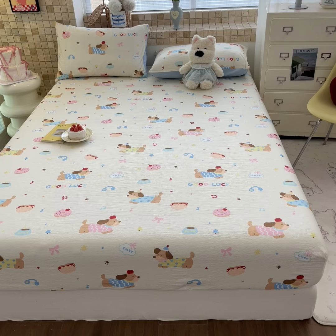 91家纺网 家纺一手货源 找家纺 川悦生活 2026春夏新款双层纱皱皱纱单床笠床笠单件 床笠腊肠庄园