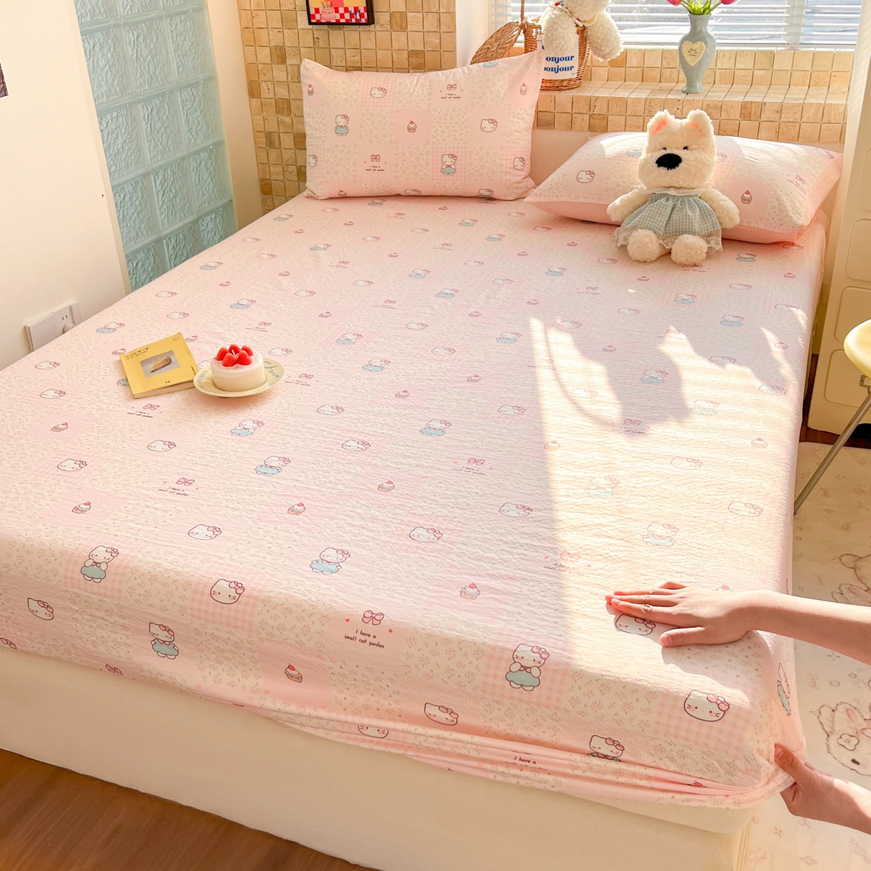 川悦生活 2026春夏新款双层纱皱皱纱单床笠床笠单件 床笠奶油糕糕喵