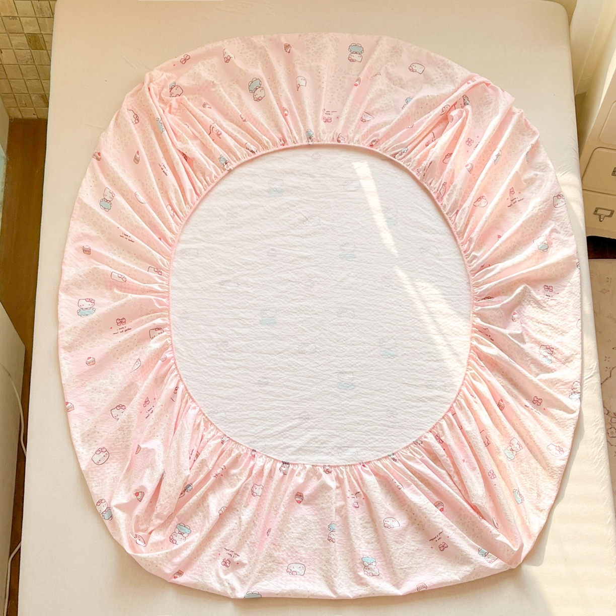 91家纺网 家纺一手货源 找家纺 川悦生活 2026春夏新款双层纱皱皱纱单床笠床笠单件 床笠奶油糕糕喵