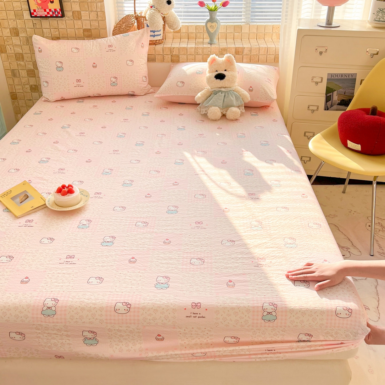 91家纺网 家纺一手货源 找家纺 川悦生活 2026春夏新款双层纱皱皱纱单床笠床笠单件 床笠奶油糕糕喵