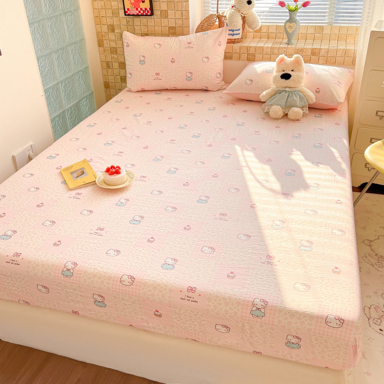 91家纺网 家纺一手货源 找家纺 川悦生活 2026春夏新款双层纱皱皱纱单床笠床笠单件 床笠奶油糕糕喵