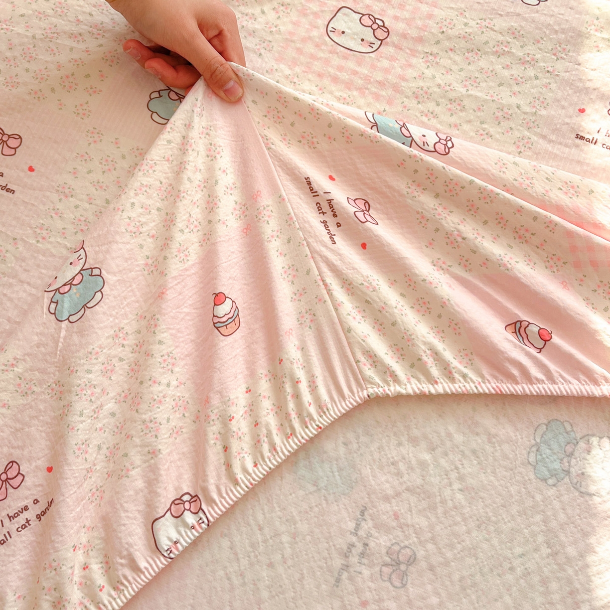 91家纺网 家纺一手货源 找家纺 川悦生活 2026春夏新款双层纱皱皱纱单床笠床笠单件 床笠奶油糕糕喵