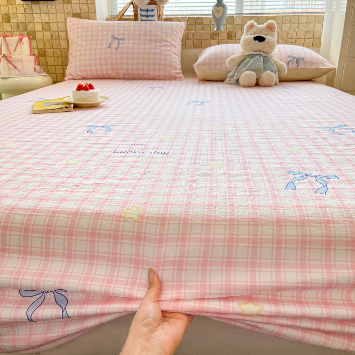 91家纺网 家纺一手货源 找家纺 川悦生活 2026春夏新款双层纱皱皱纱单床笠床笠单件 床笠奶油可盐