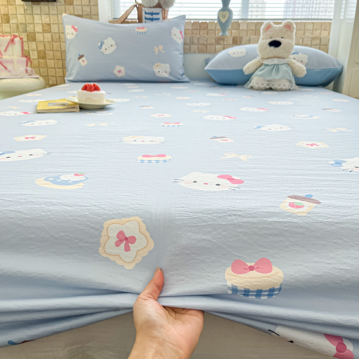 91家纺网 家纺一手货源 找家纺 川悦生活 2026春夏新款双层纱皱皱纱单床笠床笠单件 床笠汽水小咪