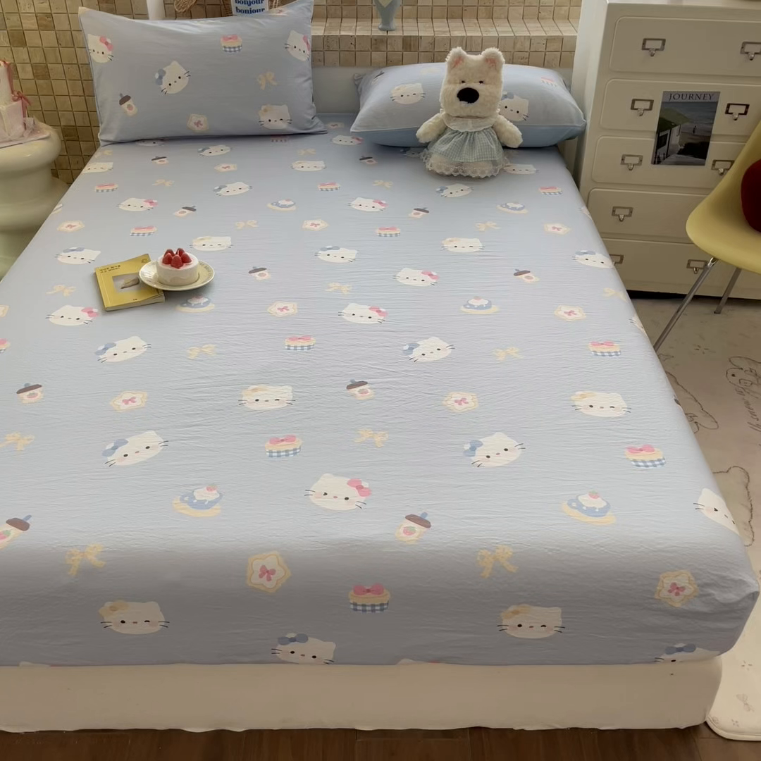 91家纺网 家纺一手货源 找家纺 川悦生活 2026春夏新款双层纱皱皱纱单床笠床笠单件 床笠汽水小咪