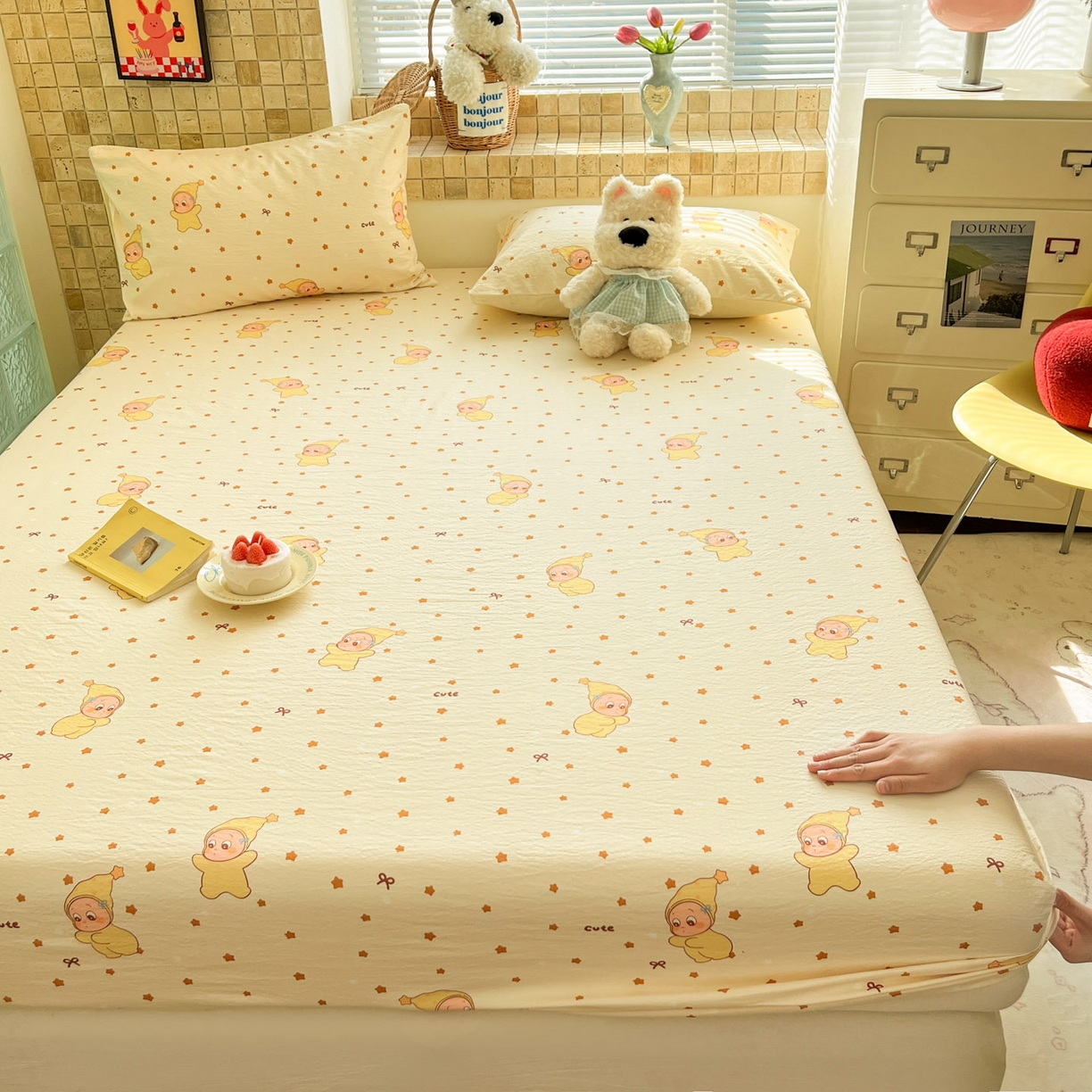 91家纺网 家纺一手货源 找家纺 川悦生活 2026春夏新款双层纱皱皱纱单床笠床笠单件 床笠恰星星