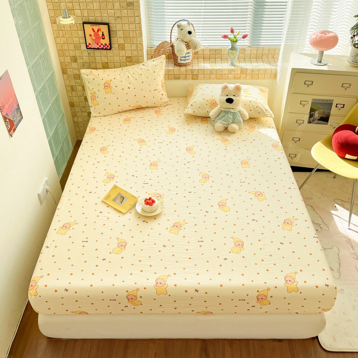 91家纺网 家纺一手货源 找家纺 川悦生活 2026春夏新款双层纱皱皱纱单床笠床笠单件 床笠恰星星