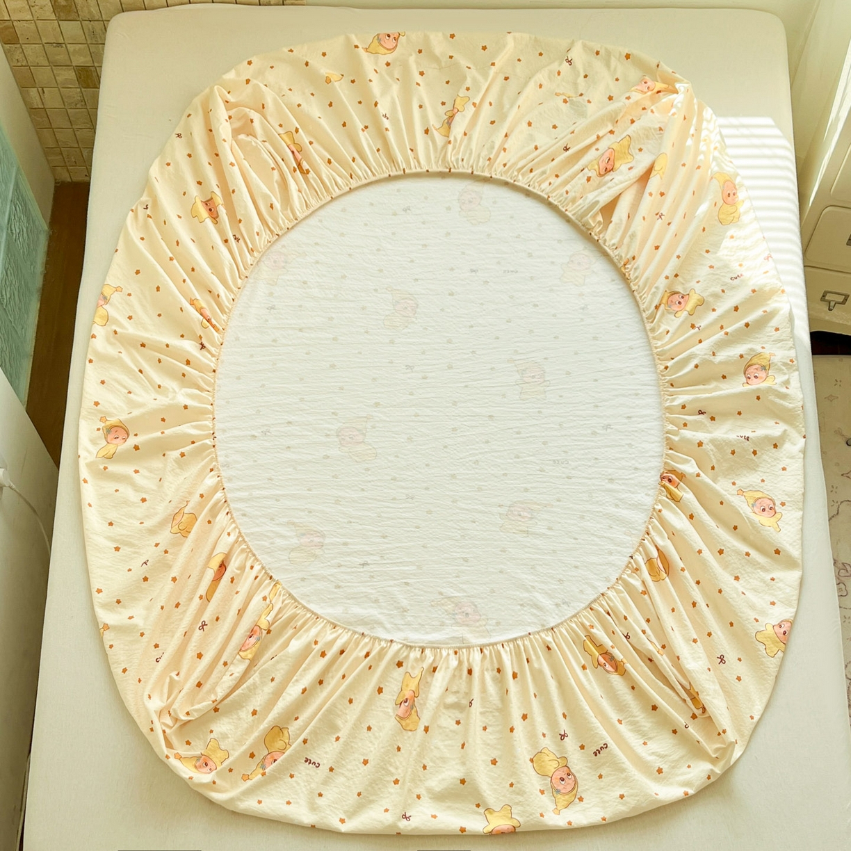 91家纺网 家纺一手货源 找家纺 川悦生活 2026春夏新款双层纱皱皱纱单床笠床笠单件 床笠恰星星