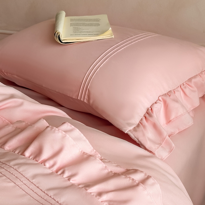 91家纺网 家纺一手货源 找家纺 苏源家居 2026新款亲肤棉磨毛双层荷叶边埋绳公主风四件套-洛莉 洛莉奶油粉