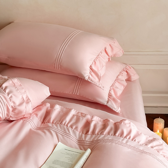 91家纺网 家纺一手货源 找家纺 苏源家居 2026新款亲肤棉磨毛双层荷叶边埋绳公主风四件套-洛莉 洛莉奶油粉