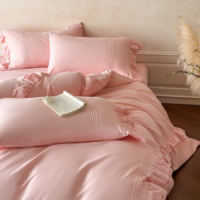 91家纺网 家纺一手货源 找家纺 苏源家居 2026新款亲肤棉磨毛双层荷叶边埋绳公主风四件套-洛莉 洛莉奶油粉