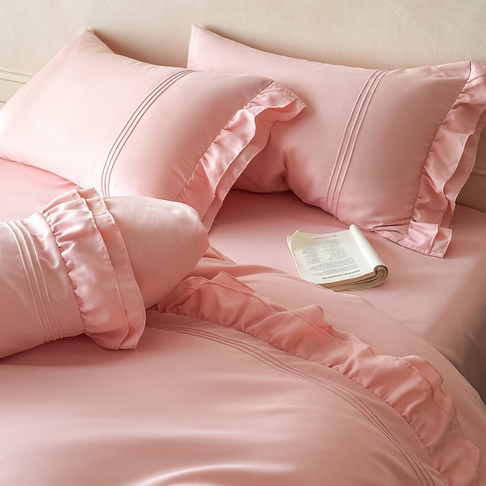 91家纺网 家纺一手货源 找家纺 苏源家居 2026新款亲肤棉磨毛双层荷叶边埋绳公主风四件套-洛莉 洛莉奶油粉