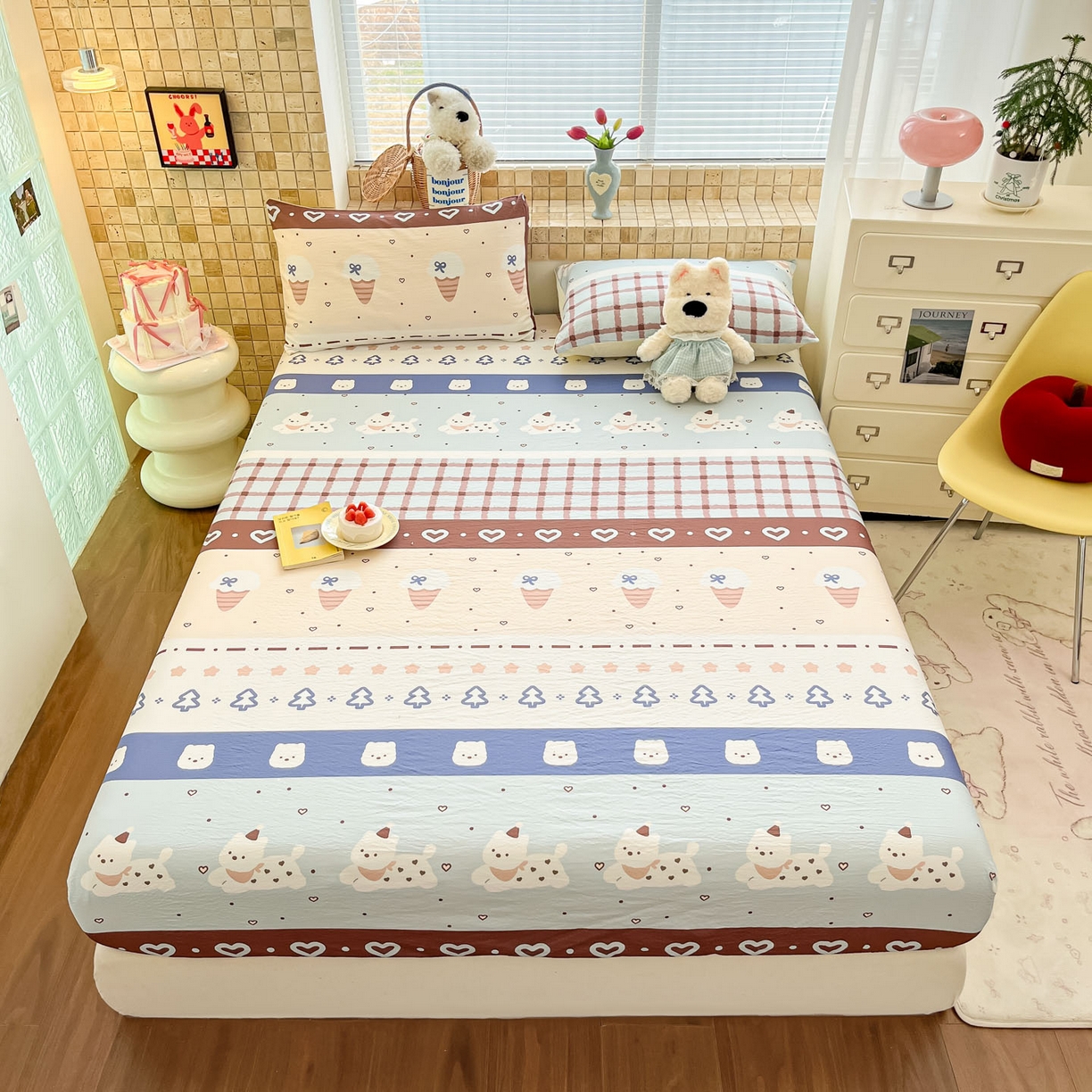 91家纺网 家纺一手货源 找家纺 川悦生活 2026春夏新款双层纱皱皱纱单床笠床笠单件 床笠巧克力乐园