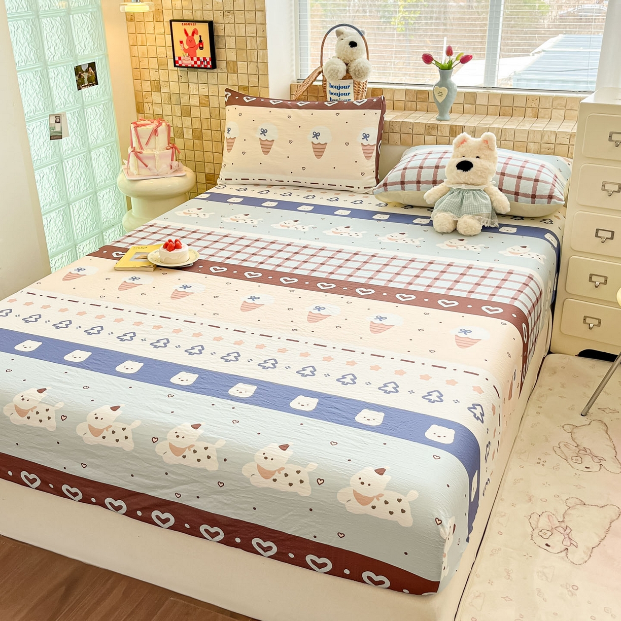 91家纺网 家纺一手货源 找家纺 川悦生活 2026春夏新款双层纱皱皱纱单床笠床笠单件 床笠巧克力乐园