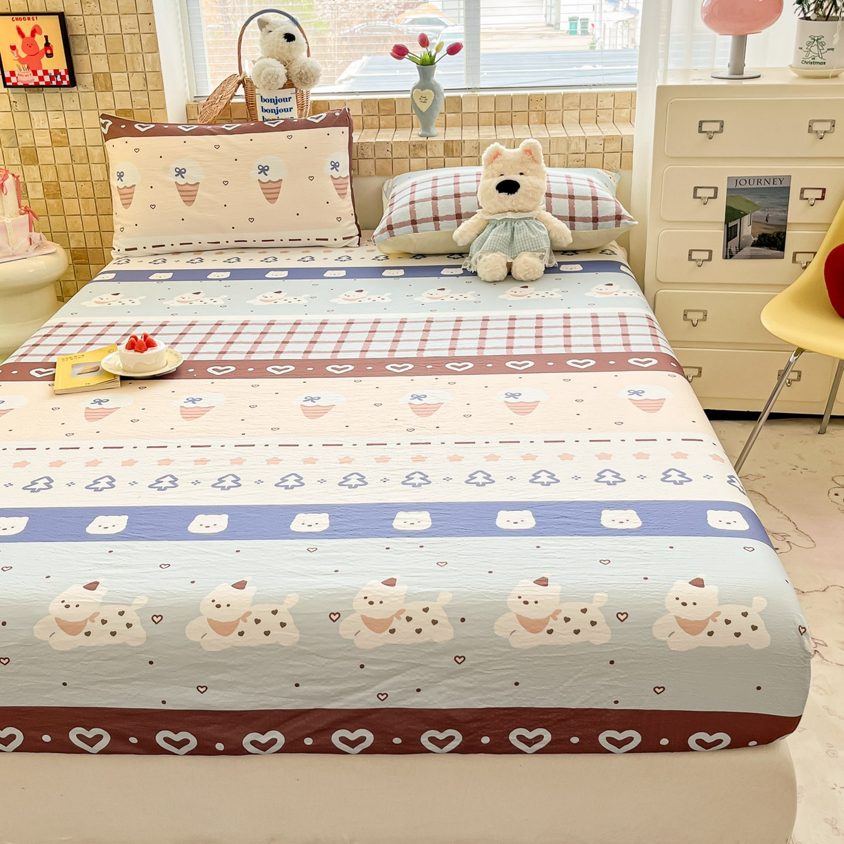 91家纺网 家纺一手货源 找家纺 川悦生活 2026春夏新款双层纱皱皱纱单床笠床笠单件 床笠巧克力乐园