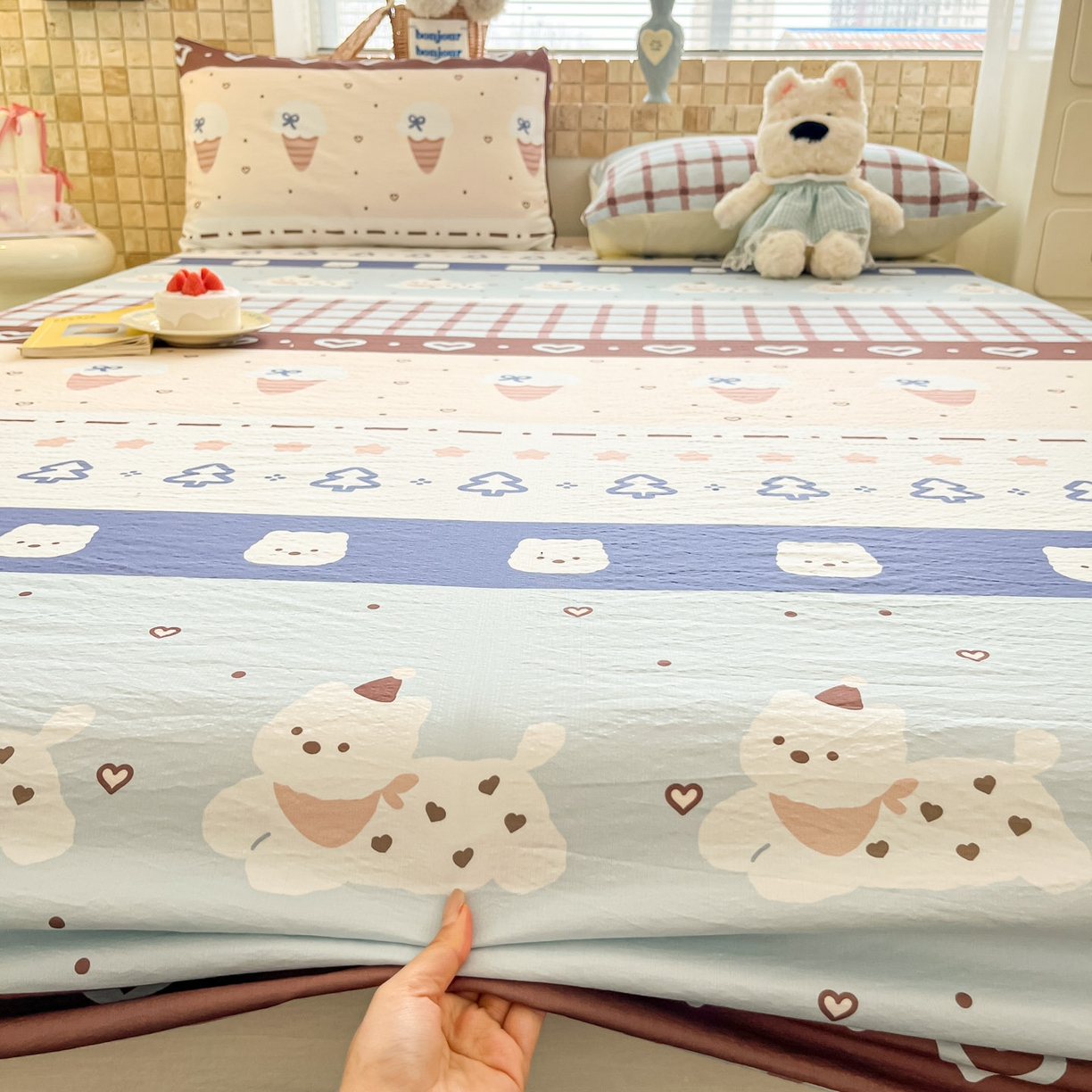 91家纺网 家纺一手货源 找家纺 川悦生活 2026春夏新款双层纱皱皱纱单床笠床笠单件 床笠巧克力乐园