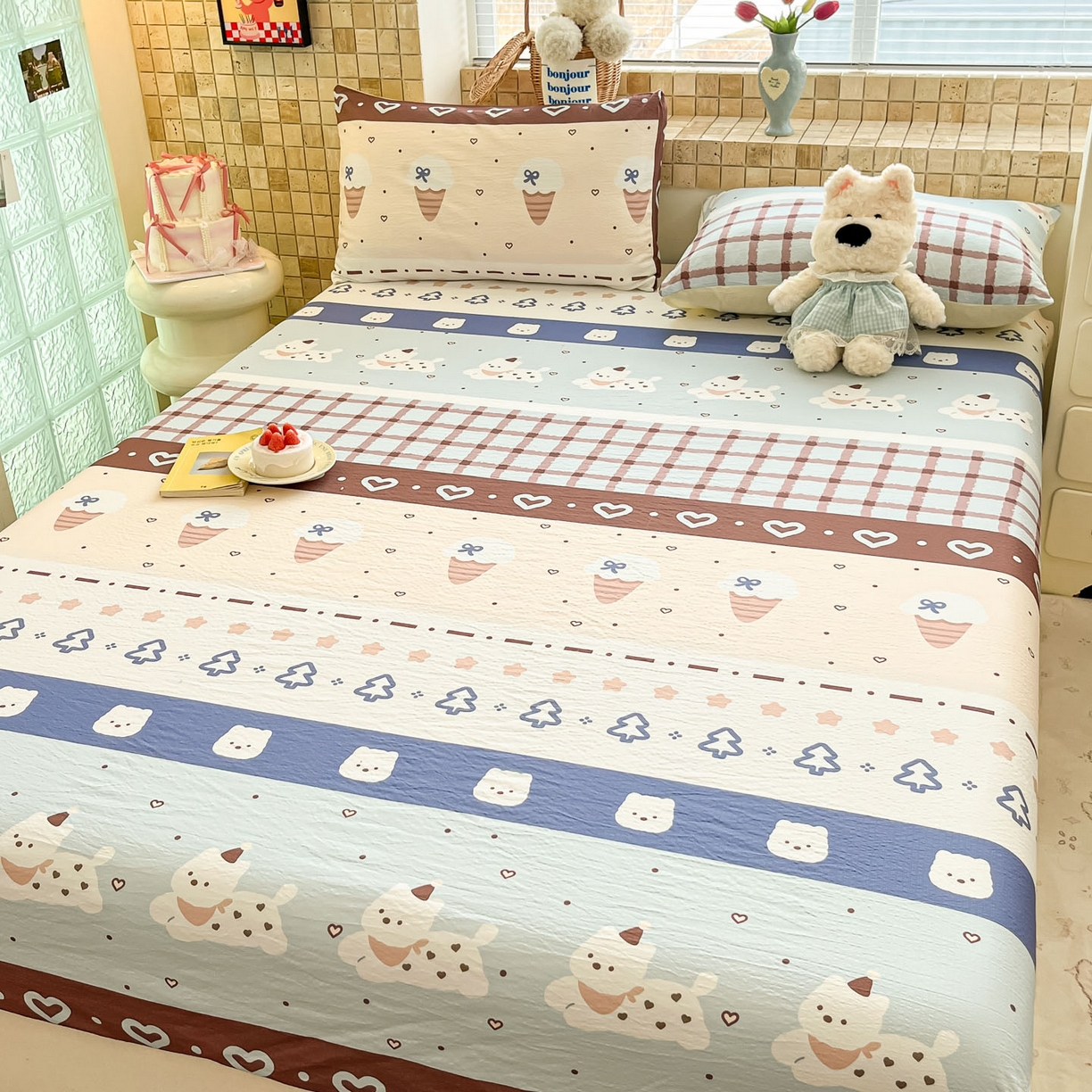 91家纺网 家纺一手货源 找家纺 川悦生活 2026春夏新款双层纱皱皱纱单床笠床笠单件 床笠巧克力乐园