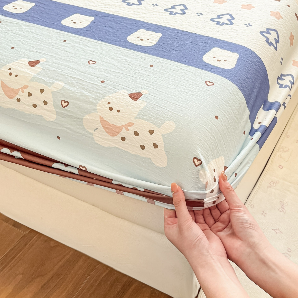 91家纺网 家纺一手货源 找家纺 川悦生活 2026春夏新款双层纱皱皱纱单床笠床笠单件 床笠巧克力乐园