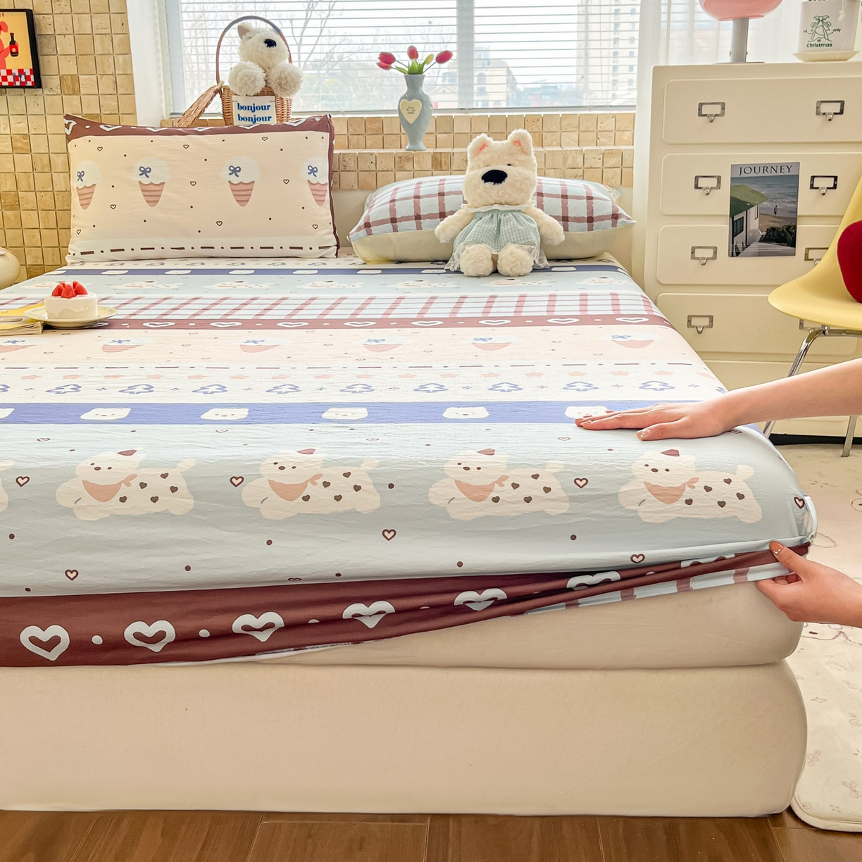 91家纺网 家纺一手货源 找家纺 川悦生活 2026春夏新款双层纱皱皱纱单床笠床笠单件 床笠巧克力乐园