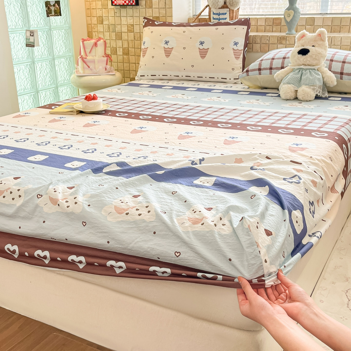 91家纺网 家纺一手货源 找家纺 川悦生活 2026春夏新款双层纱皱皱纱单床笠床笠单件 床笠巧克力乐园