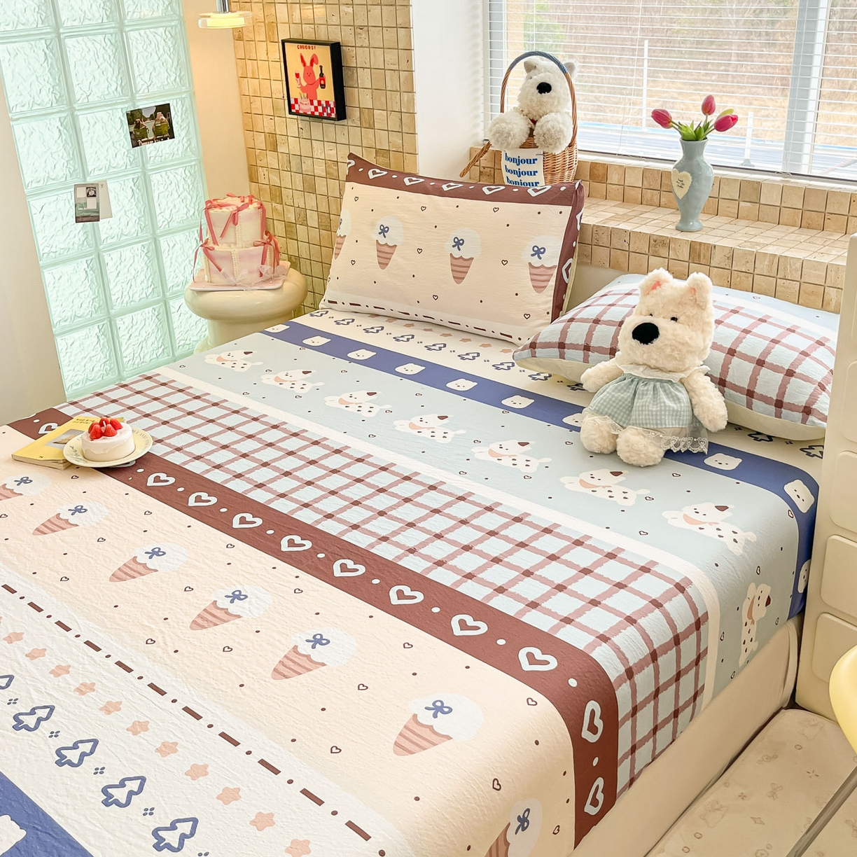 91家纺网 家纺一手货源 找家纺 川悦生活 2026春夏新款双层纱皱皱纱单床笠床笠单件 床笠巧克力乐园