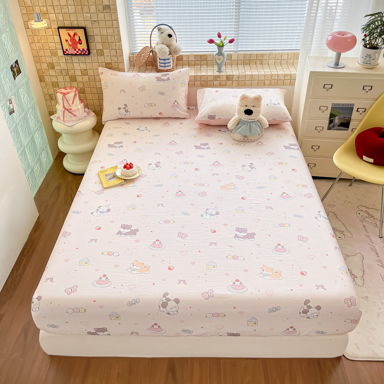 91家纺网 家纺一手货源 找家纺 川悦生活 2026春夏新款双层纱皱皱纱单床笠床笠单件 床笠糖豆小旺