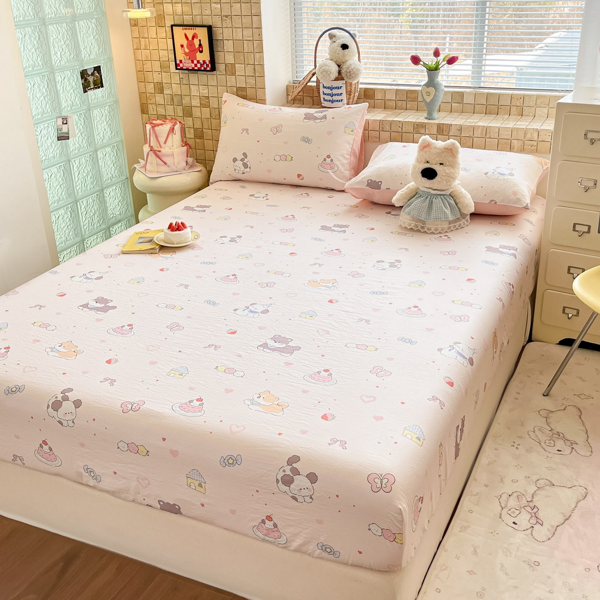 91家纺网 家纺一手货源 找家纺 川悦生活 2026春夏新款双层纱皱皱纱单床笠床笠单件 床笠糖豆小旺