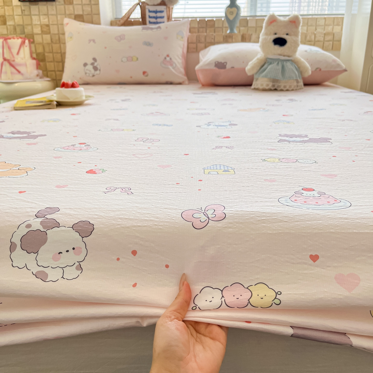 91家纺网 家纺一手货源 找家纺 川悦生活 2026春夏新款双层纱皱皱纱单床笠床笠单件 床笠糖豆小旺