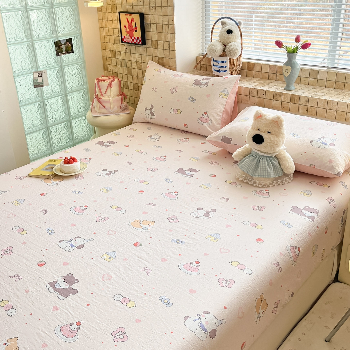 91家纺网 家纺一手货源 找家纺 川悦生活 2026春夏新款双层纱皱皱纱单床笠床笠单件 床笠糖豆小旺