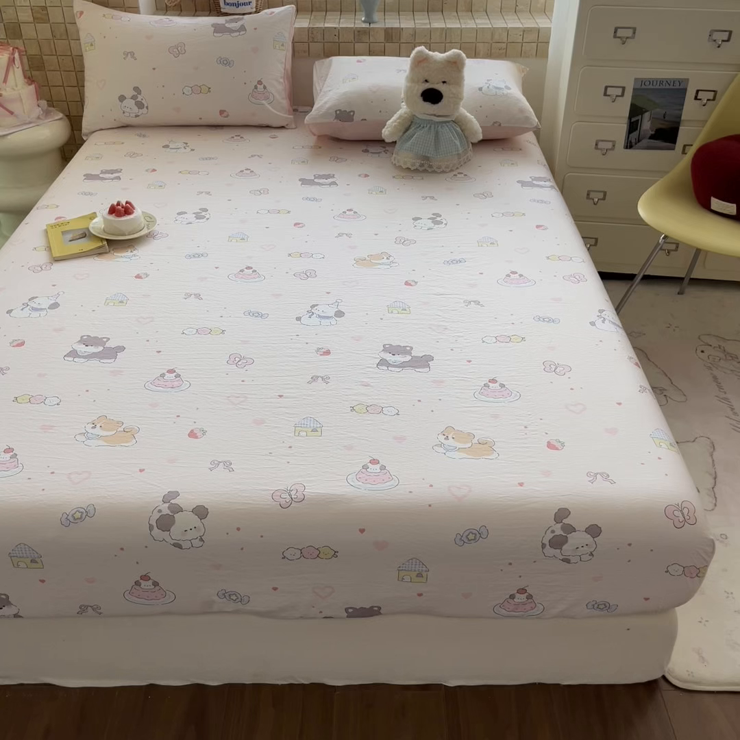 91家纺网 家纺一手货源 找家纺 川悦生活 2026春夏新款双层纱皱皱纱单床笠床笠单件 床笠糖豆小旺