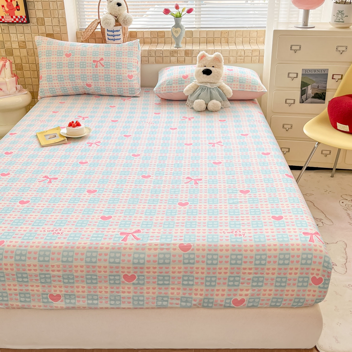 91家纺网 家纺一手货源 找家纺 川悦生活 2026春夏新款双层纱皱皱纱单床笠床笠单件 床笠甜梦心愿