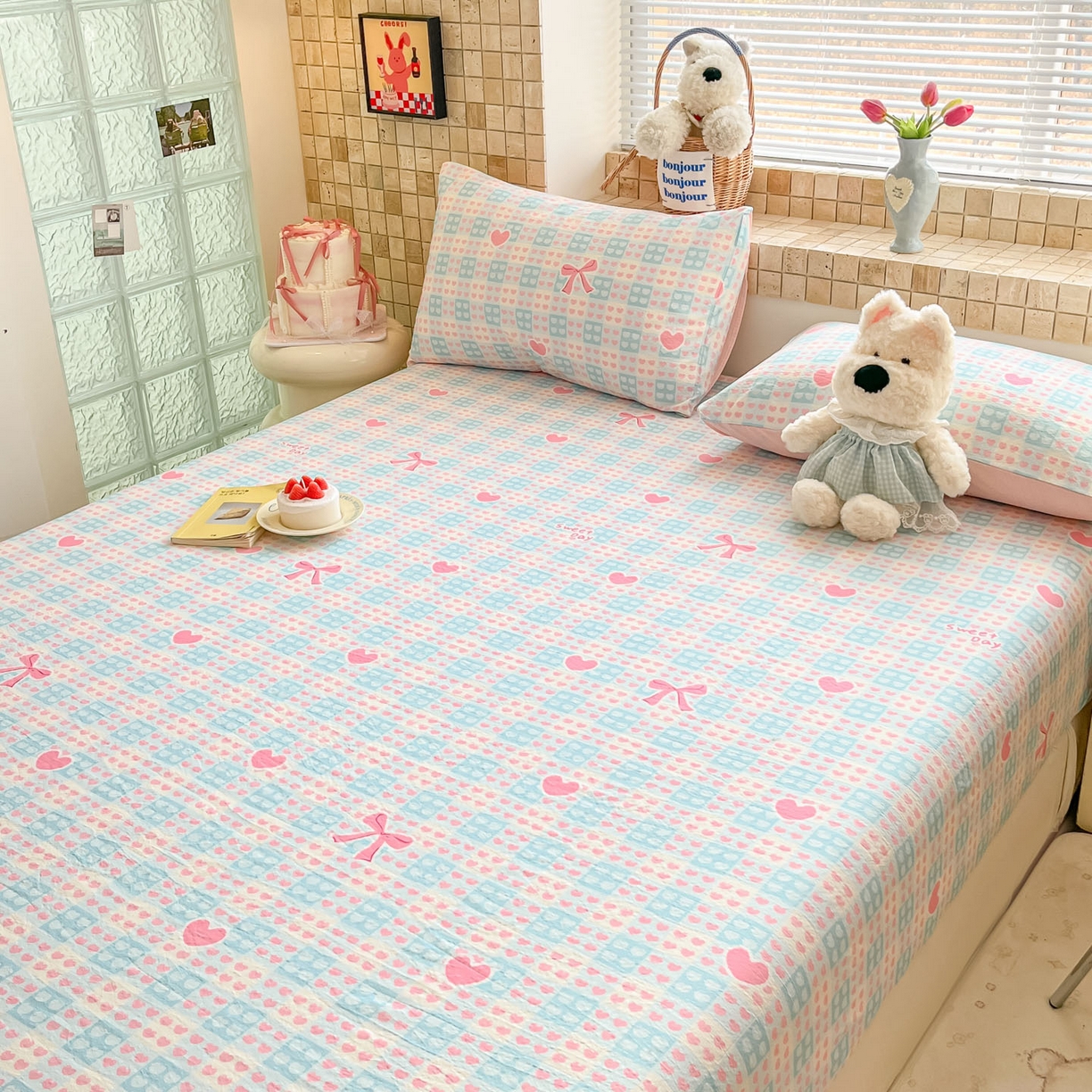 91家纺网 家纺一手货源 找家纺 川悦生活 2026春夏新款双层纱皱皱纱单床笠床笠单件 床笠甜梦心愿