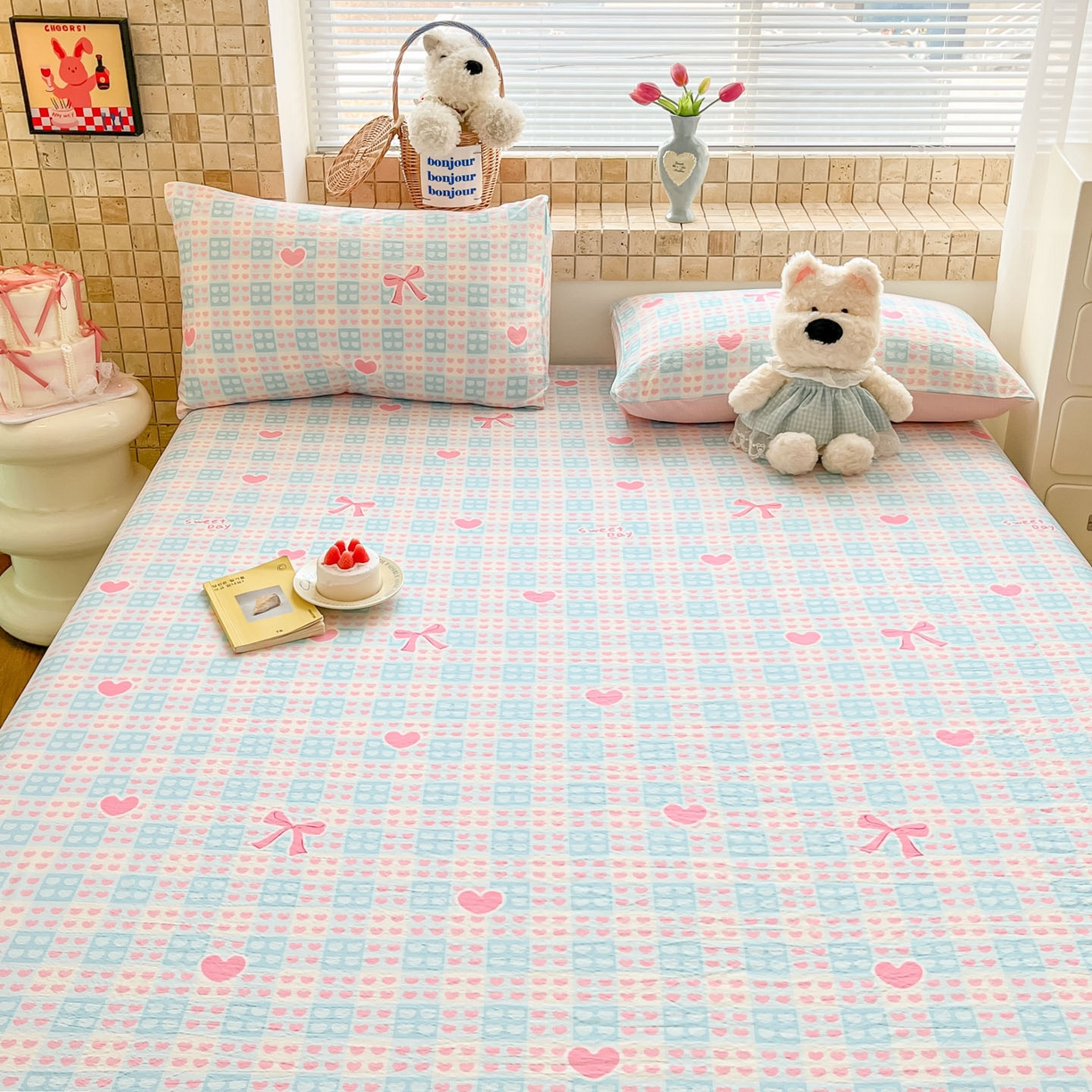 91家纺网 家纺一手货源 找家纺 川悦生活 2026春夏新款双层纱皱皱纱单床笠床笠单件 床笠甜梦心愿