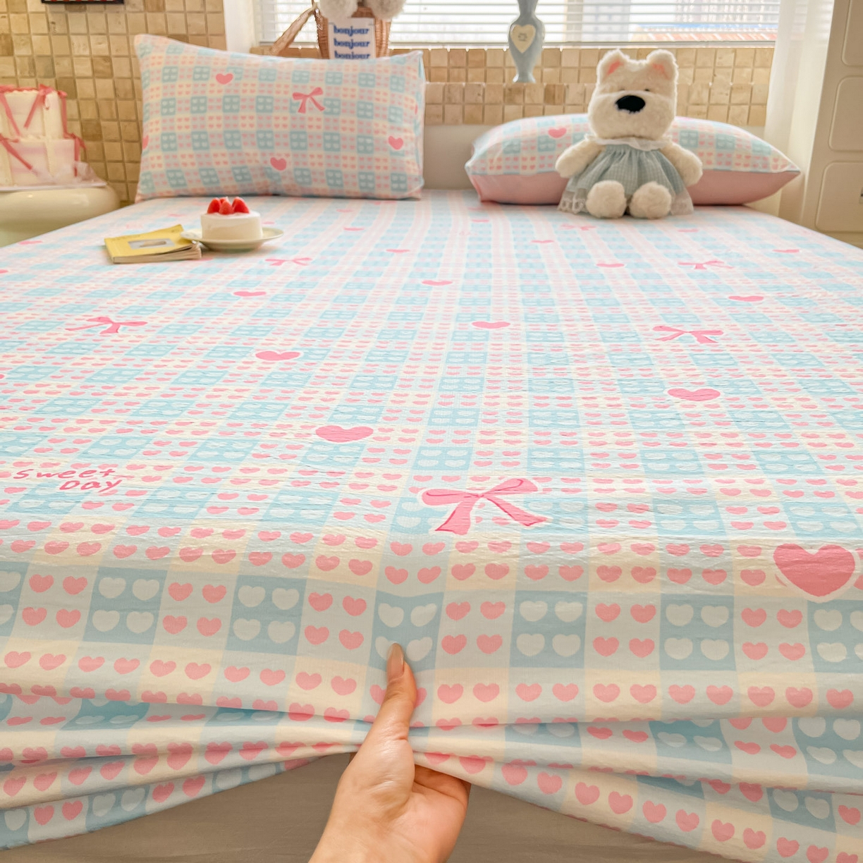 91家纺网 家纺一手货源 找家纺 川悦生活 2026春夏新款双层纱皱皱纱单床笠床笠单件 床笠甜梦心愿