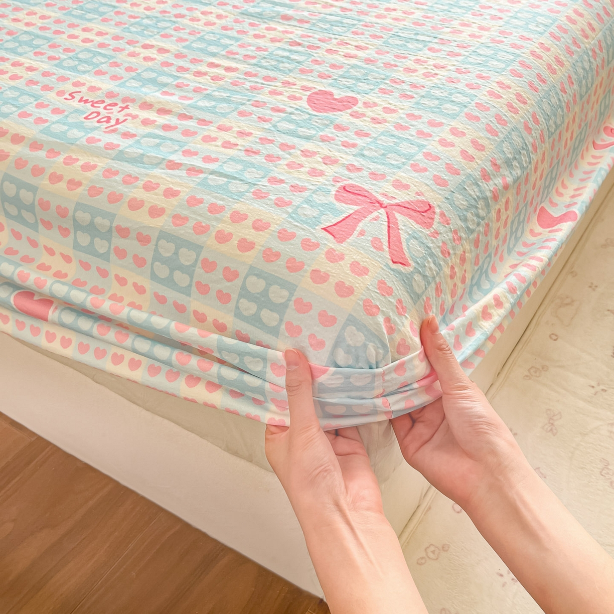 91家纺网 家纺一手货源 找家纺 川悦生活 2026春夏新款双层纱皱皱纱单床笠床笠单件 床笠甜梦心愿