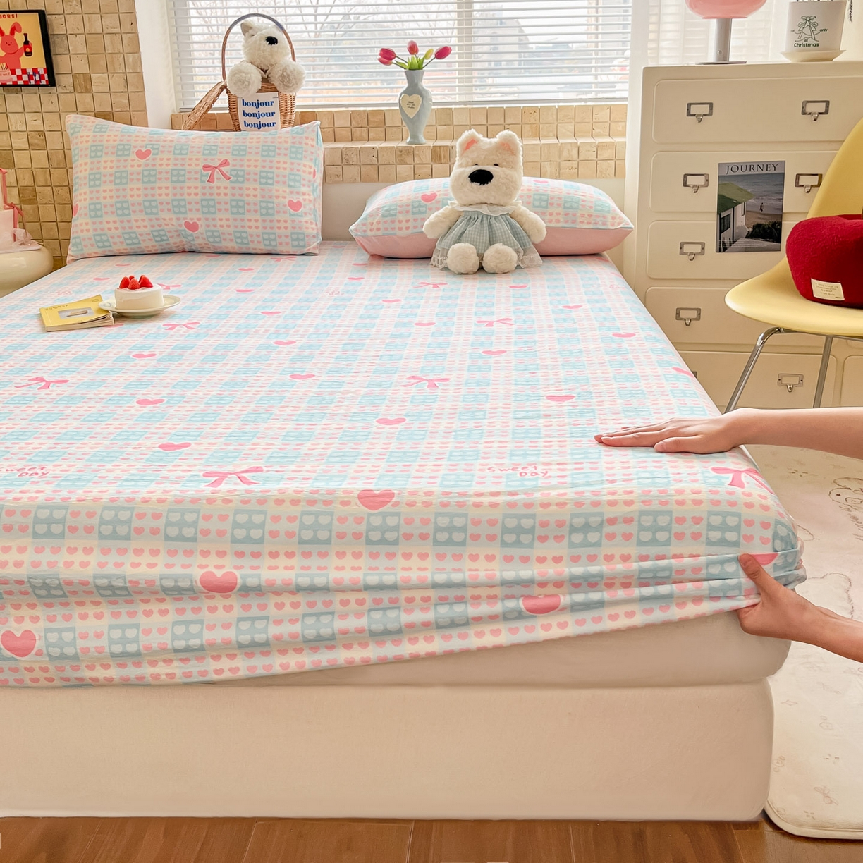 91家纺网 家纺一手货源 找家纺 川悦生活 2026春夏新款双层纱皱皱纱单床笠床笠单件 床笠甜梦心愿