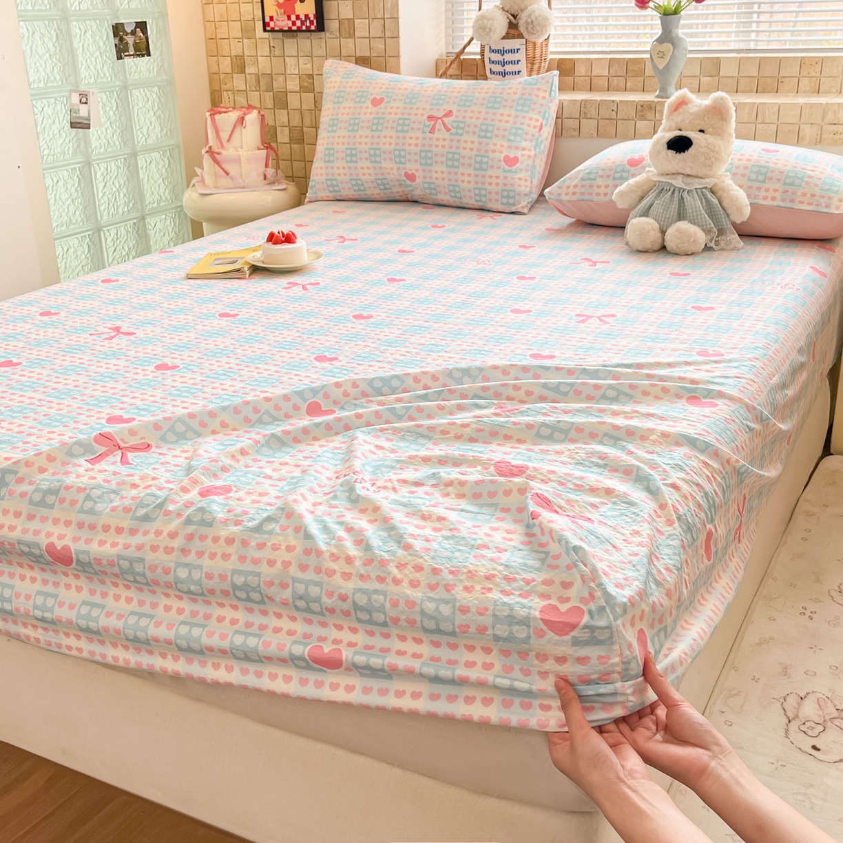 91家纺网 家纺一手货源 找家纺 川悦生活 2026春夏新款双层纱皱皱纱单床笠床笠单件 床笠甜梦心愿