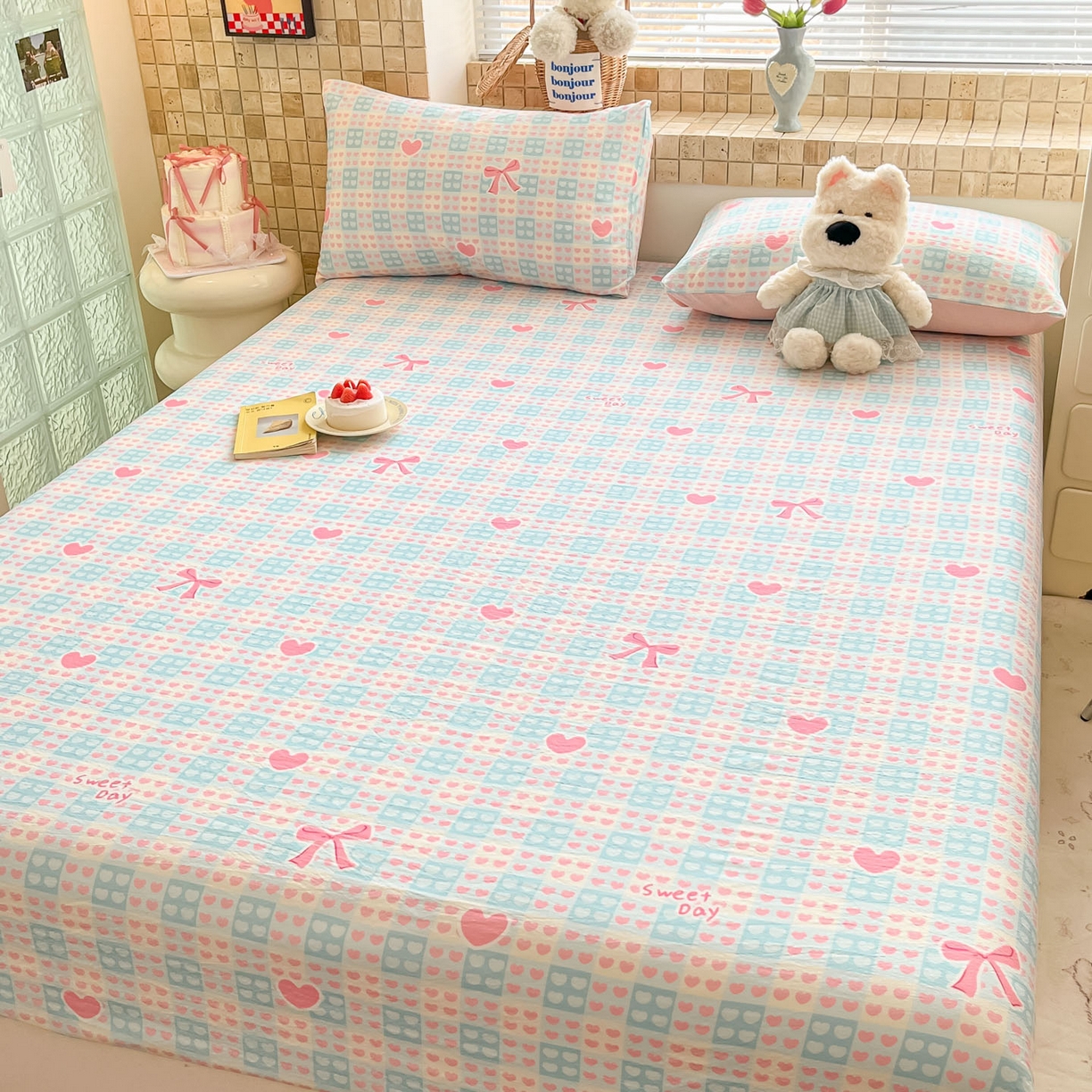 91家纺网 家纺一手货源 找家纺 川悦生活 2026春夏新款双层纱皱皱纱单床笠床笠单件 床笠甜梦心愿